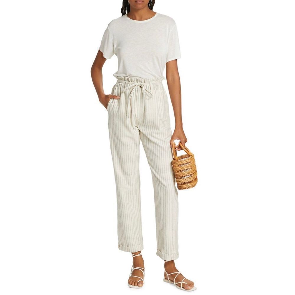 Rag & Bone Tie Straight Leg Pant in Natural w/ Blue Stripes NWT Size 27